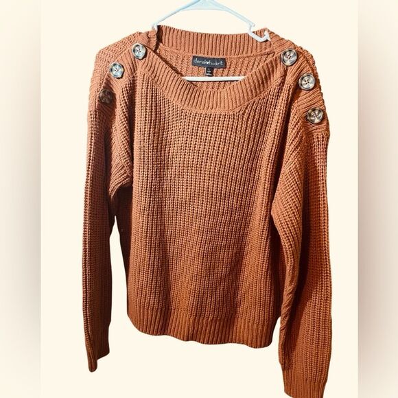 Derek Heart Women's Brown Sweater with Button Accents - Picture 1 of 5